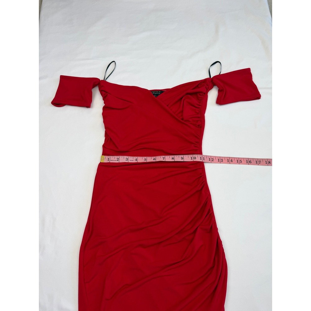Forever 21 Contemporary Red Off Shoulder Ruched Bodycon Dress Medium - Picture 7 of 9